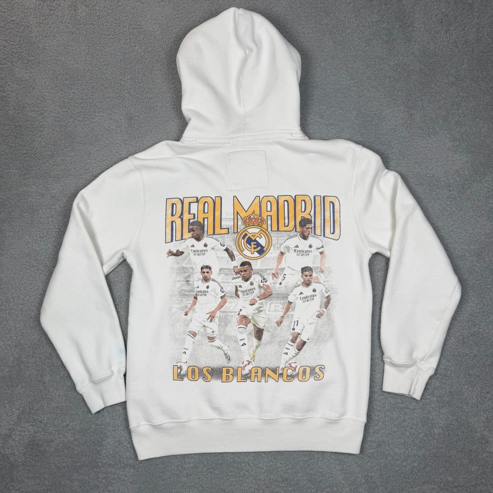 Real Madrid Los Blancos Graphic Hoodie Mens S‎ White Soccer Pullover Sweatshirt